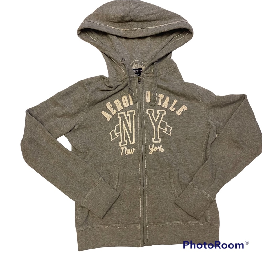 Aeropostale Full-Zip Light Grey Long Sleeve Hoodie '87 Series Size Meduim